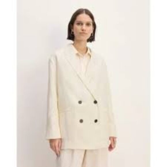 NEW Everlane The Linen Double Breasted Ivory Cream Blazer Women's Size 14 - Picture 1 of 10